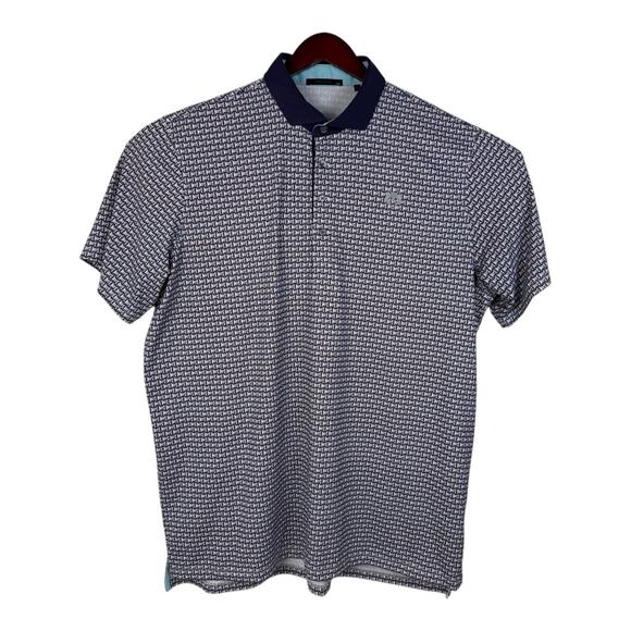 Greyson Men's 2XL Polo Shirt Blue Pink Geometric Print Short Sleeve Golf Polo - Picture 2 of 14
